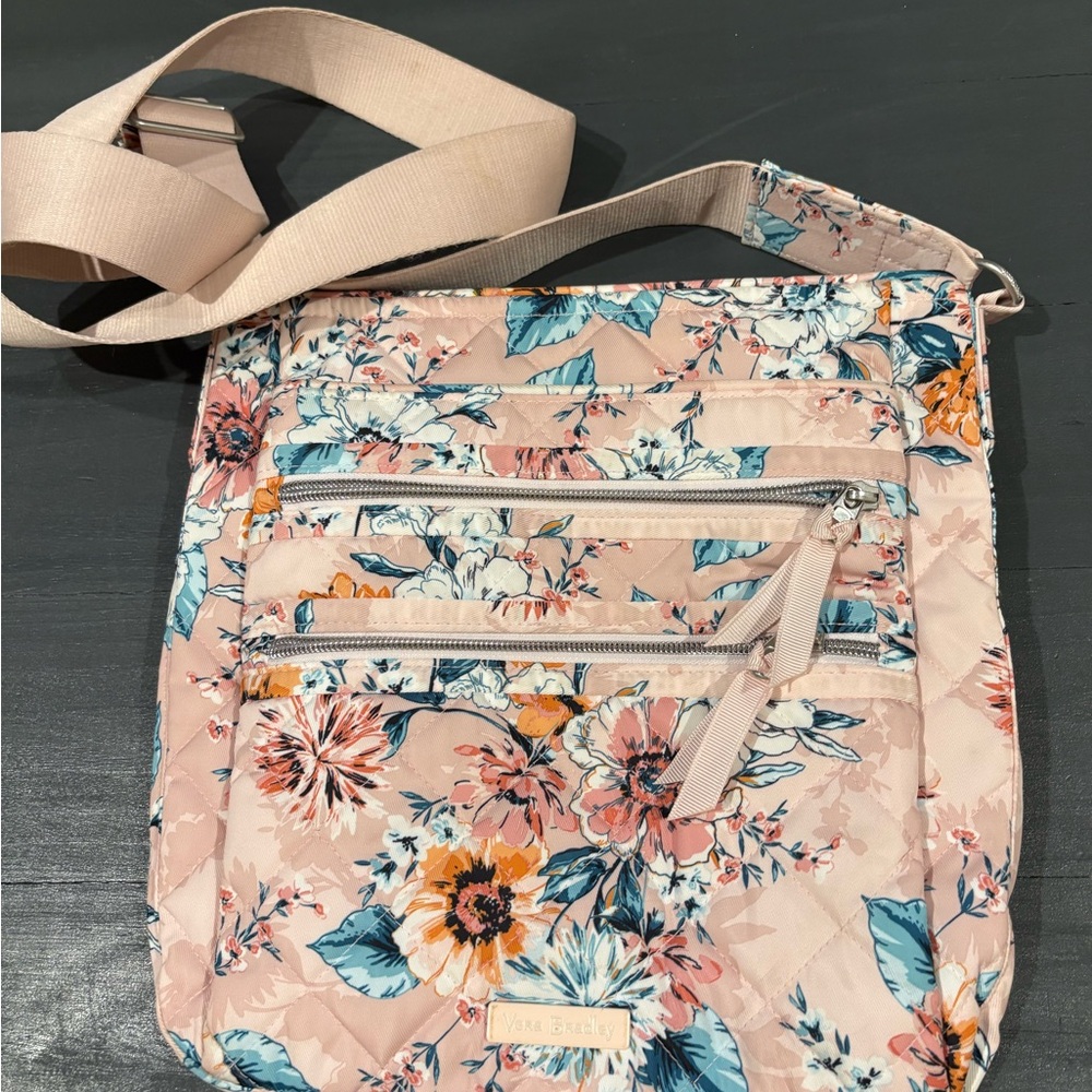 Vera Bradley Pink and Blue Crossbody Bag with Floral Design